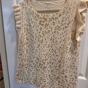 Jodifl Sleeveless Ivory w/Gold Leopard Print Sweater Sz M